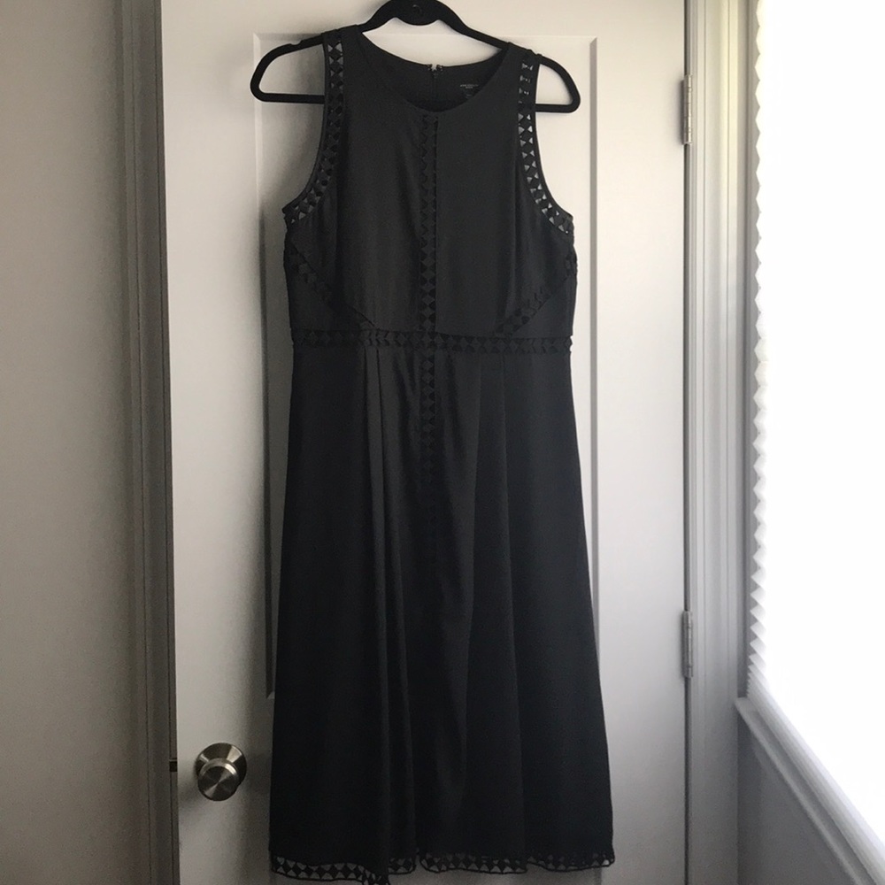 Ann Taylor Black MIDI Dress with Trim detail